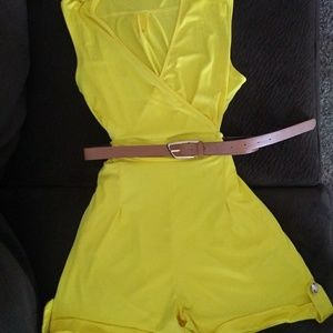 Yellow romper with pockets and belt